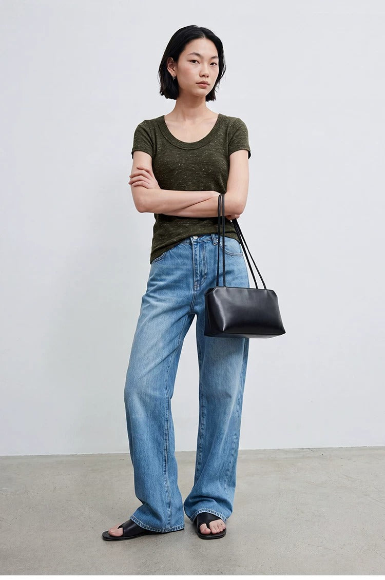 Linen Blend U-Neck Knit Tee_BDHL8347