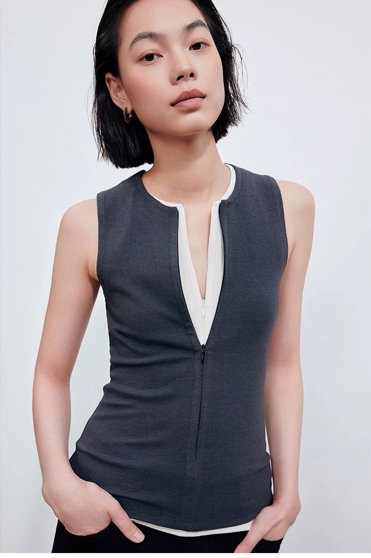 Sleeveless Zip Tank Top_BDHL8389