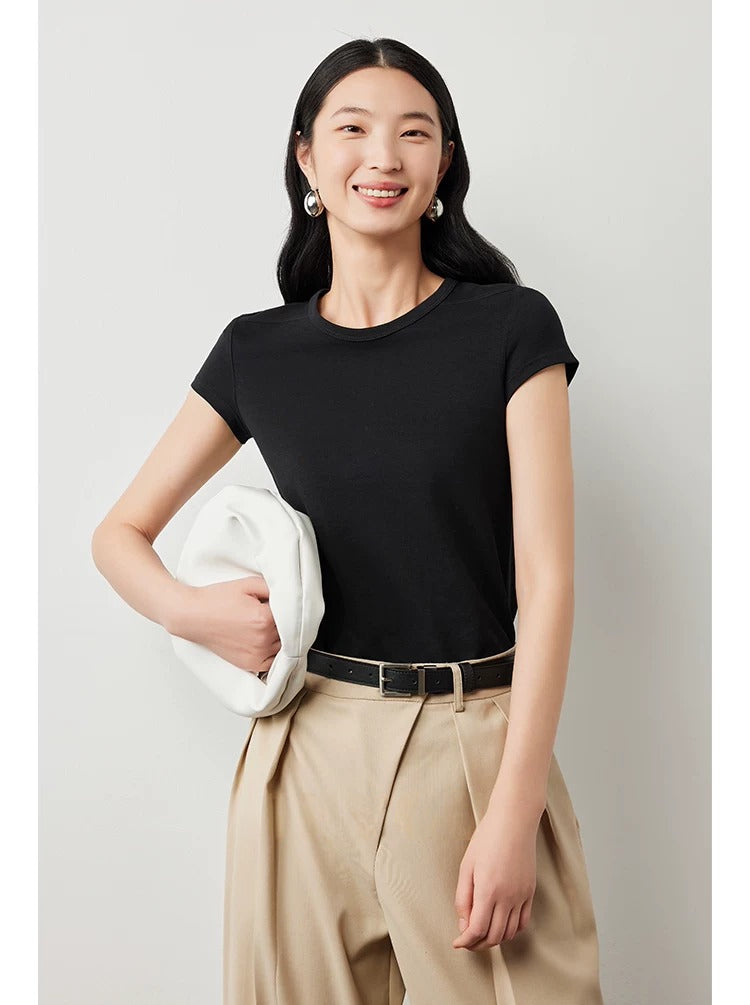 Plain slim short sleeve T-shirt_BDHL5654