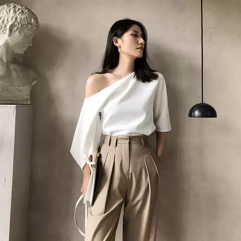 在庫限り早い者勝ち【即納】One-Shoulder White Top_LCHK213LCHK214