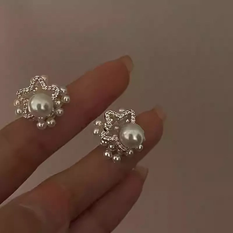 Pearl star earrings_8826
