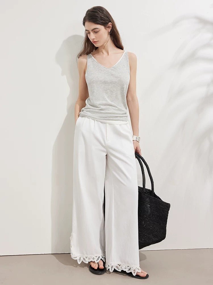 Linen-Blend V-Neck Knit Tank_BDHL8325