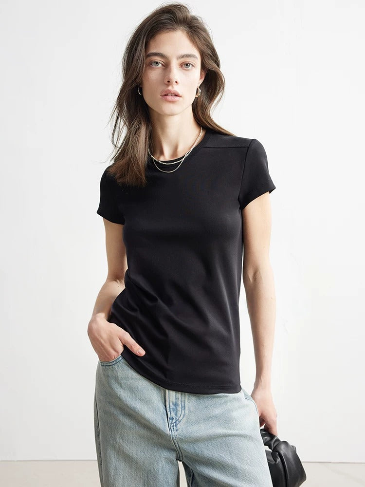 Plain slim short sleeve T-shirt_BDHL5654