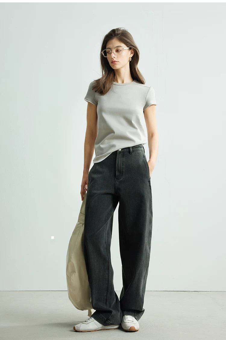 Plain slim short sleeve T-shirt_BDHL5654
