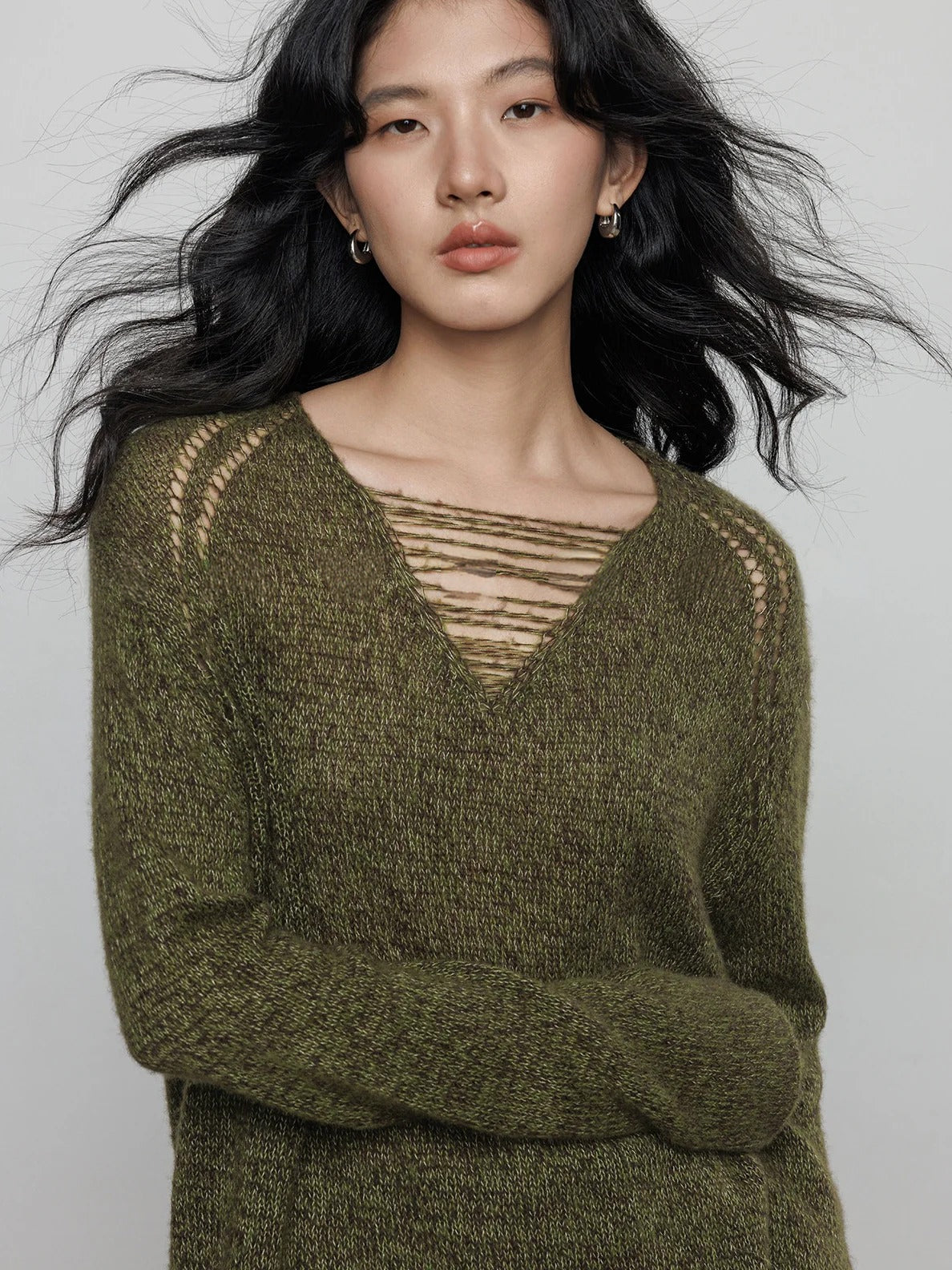 做舊V領針織上衣_BDHL8077