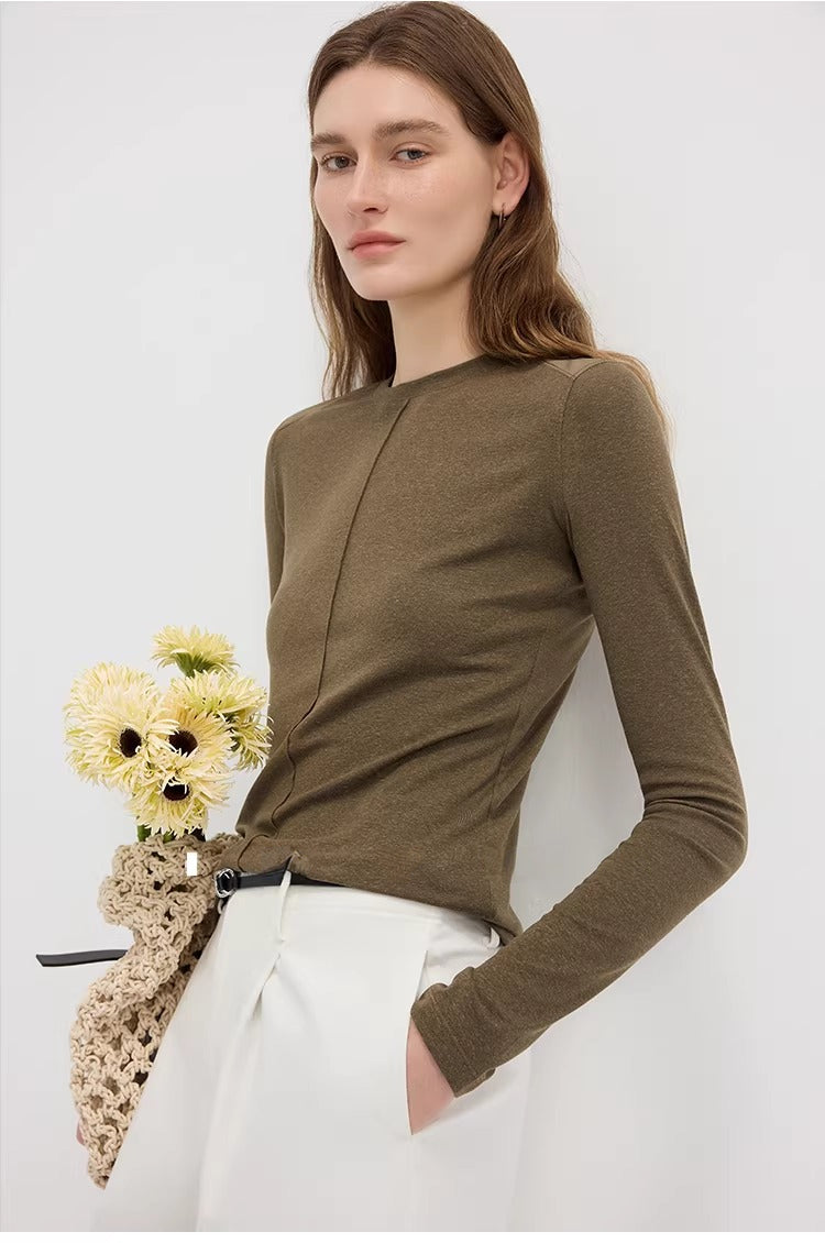 Linen Lyocell Slim Fit Long Sleeve Top_BDHL8220