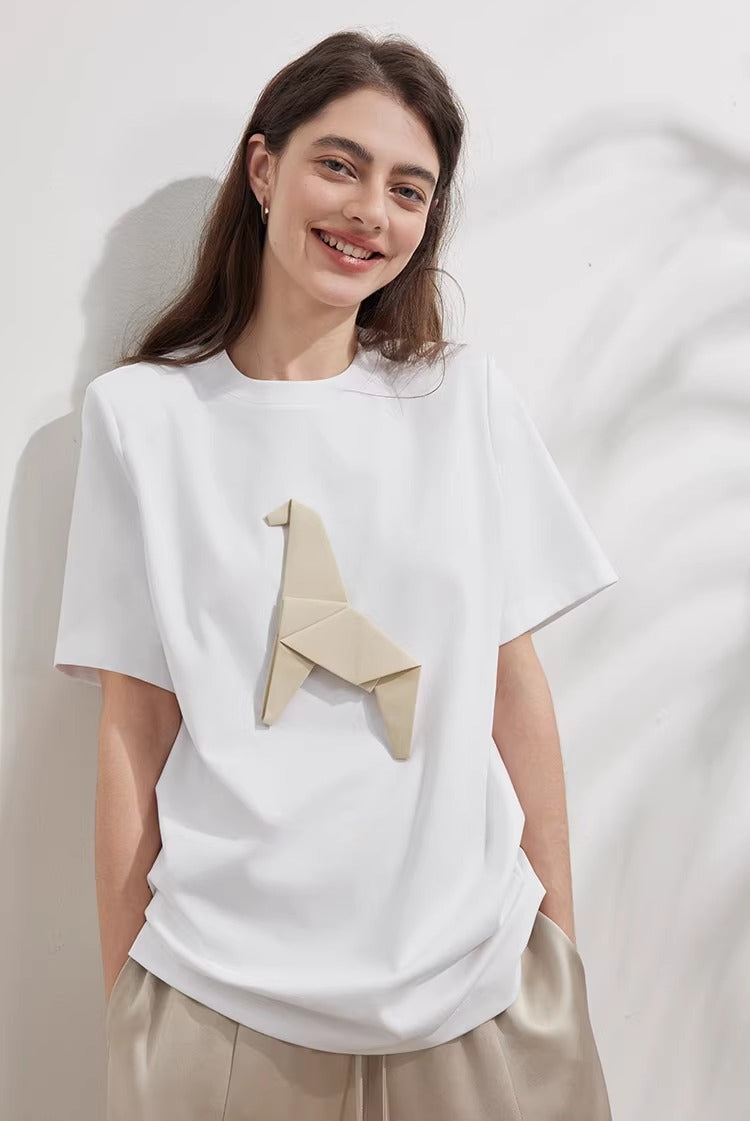 Origami Horse Appliqué Short Sleeve Tee_BDHL8222