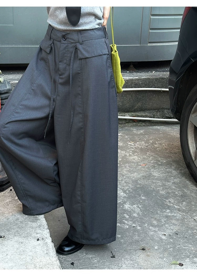 Double Layered Drawstring Wide Leg Drape Pants_BDHL8261