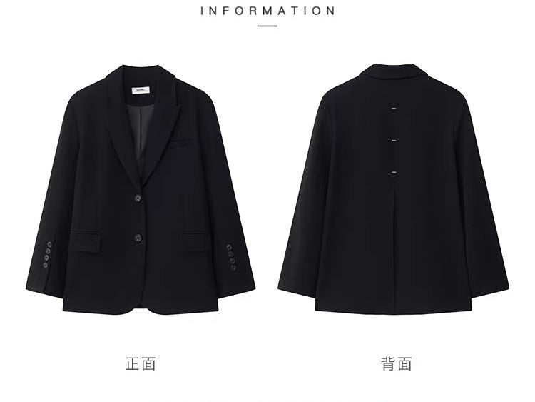 Back Knot Detail High-Slit Black Blazer_BDHL8237