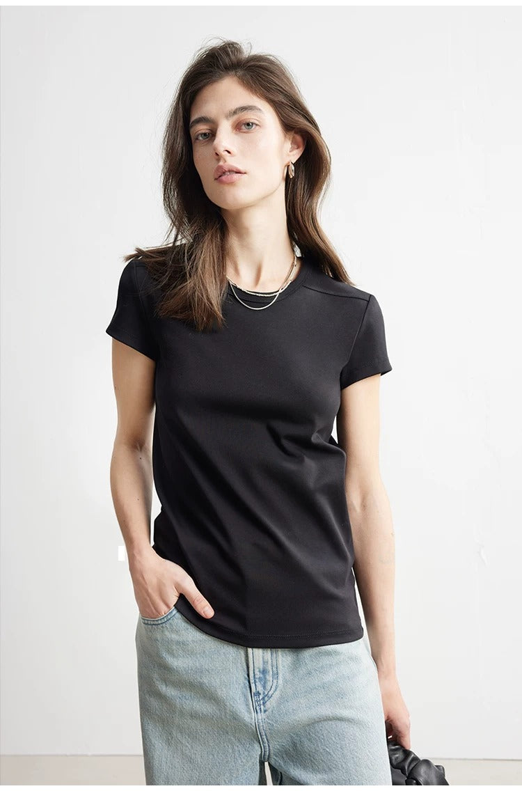 Plain slim short sleeve T-shirt_BDHL5654
