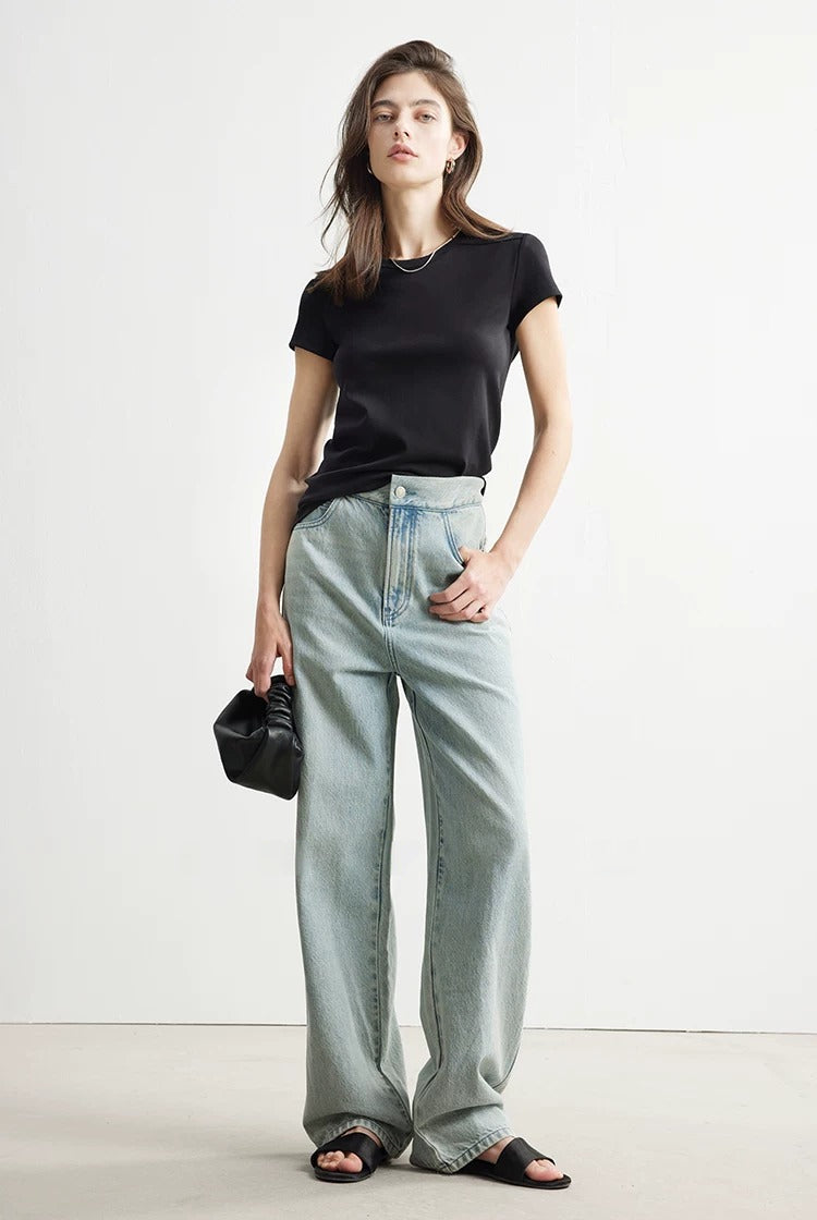 Plain slim short sleeve T-shirt_BDHL5654