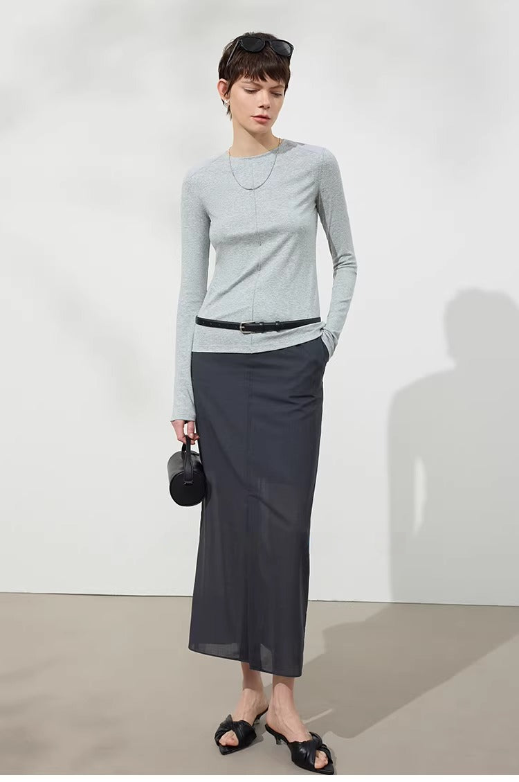 Linen Lyocell Slim Fit Long Sleeve Top_BDHL8220