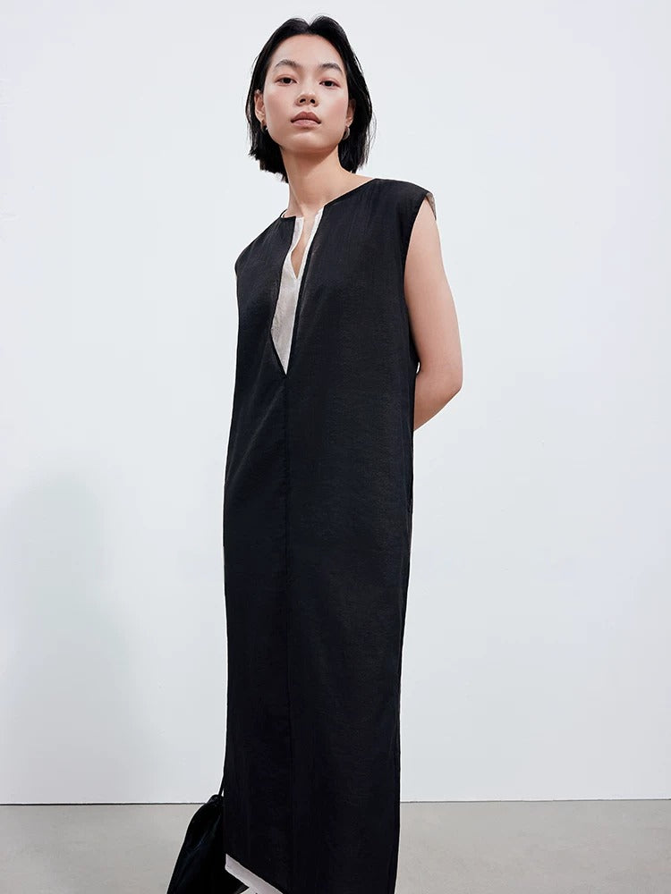 Double-Layer Color-Block Sleeveless Dress_BDHL8329
