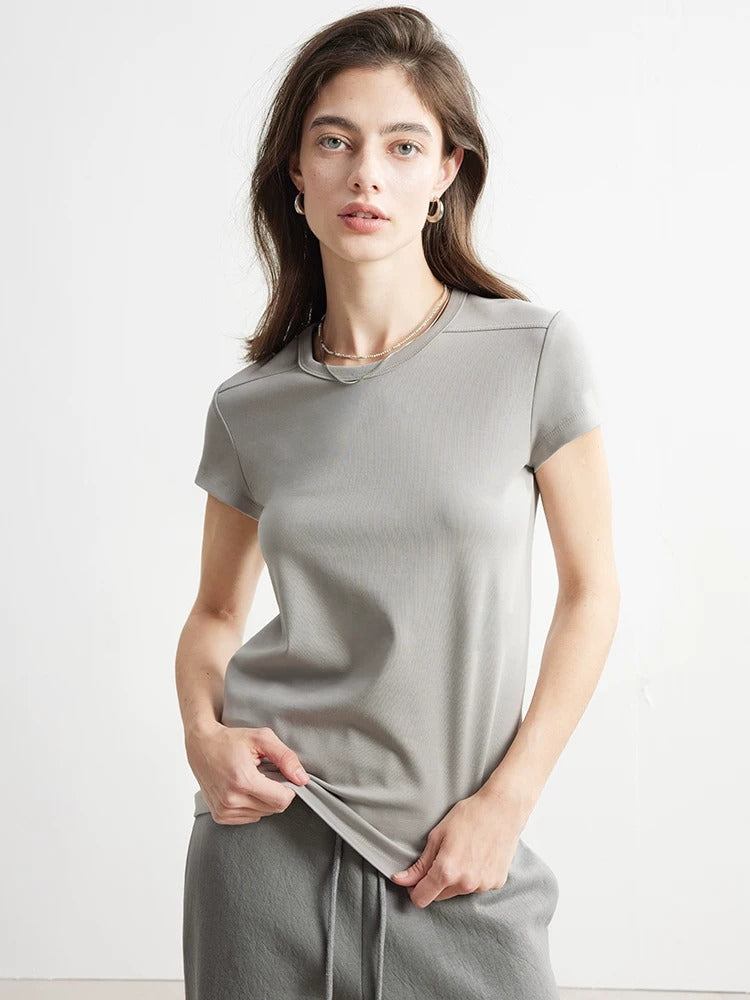 Plain slim short sleeve T-shirt_BDHL5654
