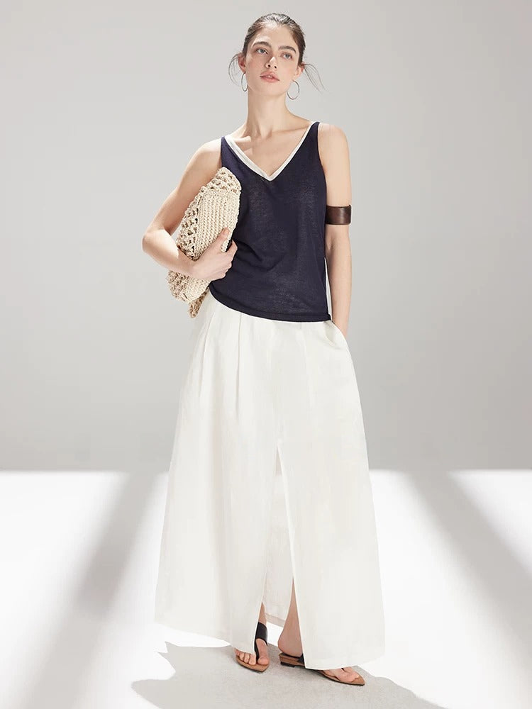 Linen-Blend V-Neck Knit Tank_BDHL8325