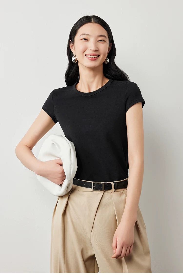 Plain slim short sleeve T-shirt_BDHL5654