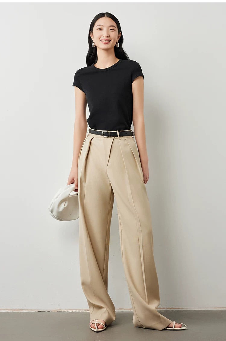 Plain slim short sleeve T-shirt_BDHL5654