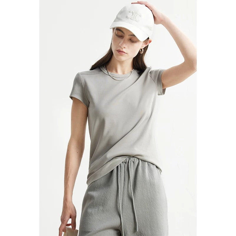 Plain slim short sleeve T-shirt_BDHL5654