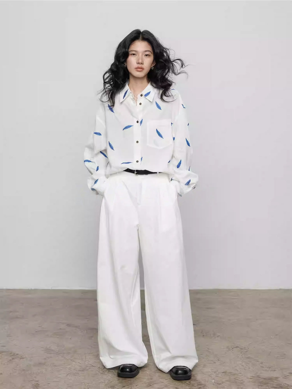 Spring Tencel Ramie Long Sleeve Embroidered Shirt_BDHL8204