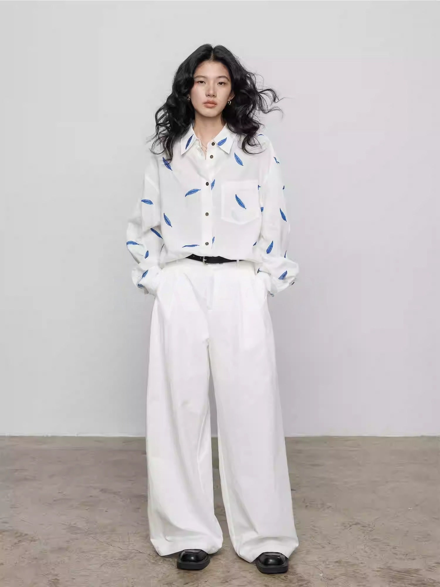 Spring Tencel Ramie Long Sleeve Embroidered Shirt_BDHL8204