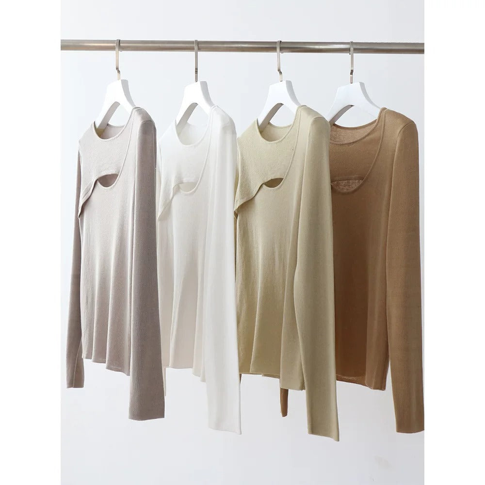 【即納】Front Cutout Layered Knit Top_LCHK171LCHK173
