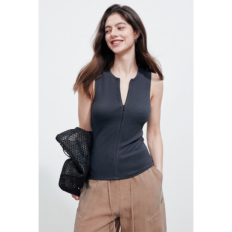 Sleeveless Zip Tank Top_BDHL8389