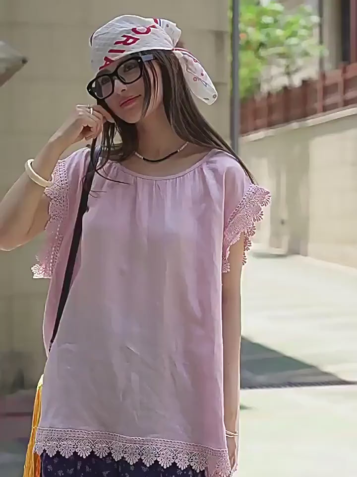 Lace Loose-Fitting Silhouette Tops_BDHL7530