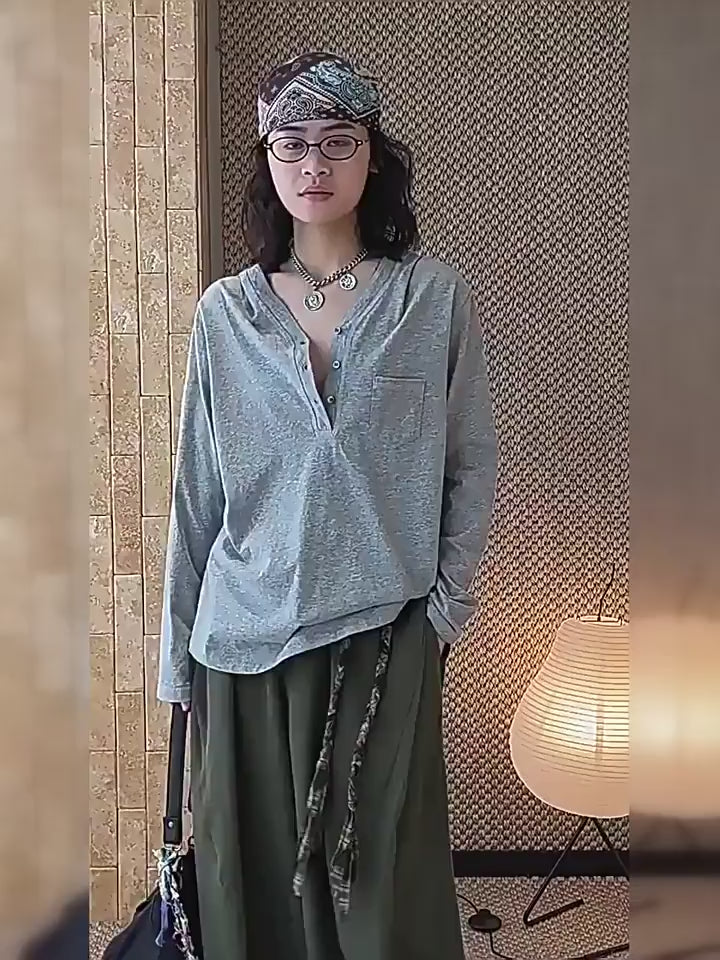 亨利領小口袋寬鬆長袖上衣_BDHL8265