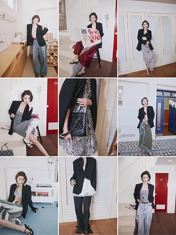 Back Knot Detail High-Slit Black Blazer_BDHL8237