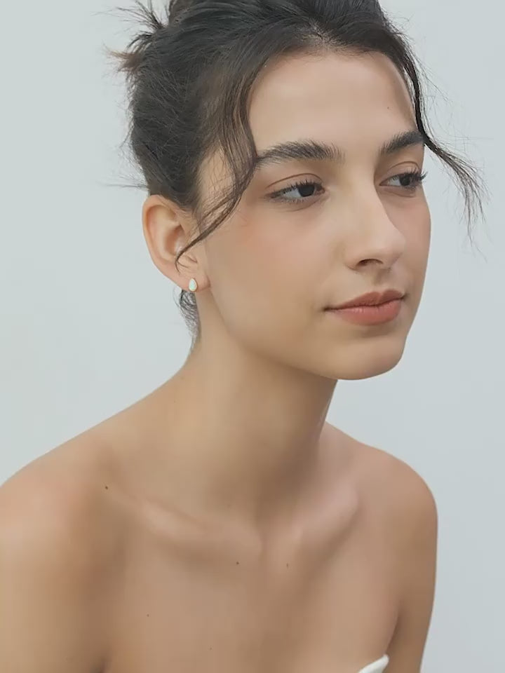 Mini Opal Teardrop Inlaid Pierced Earrings_BDHL7676