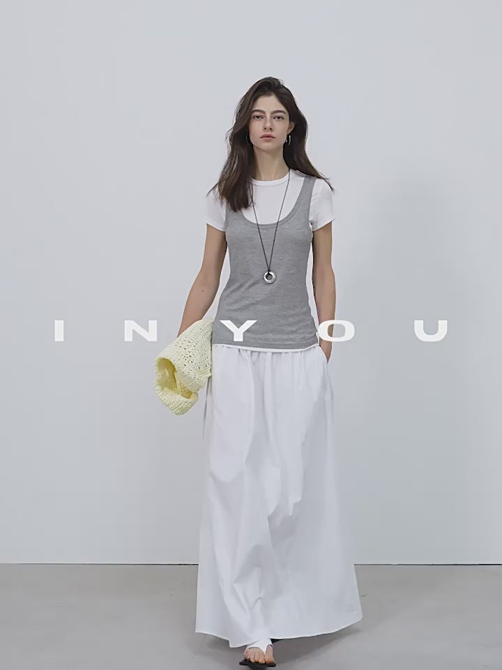 Round Neck T-Shirt And Sleeveless Tops Set_BDHL7174