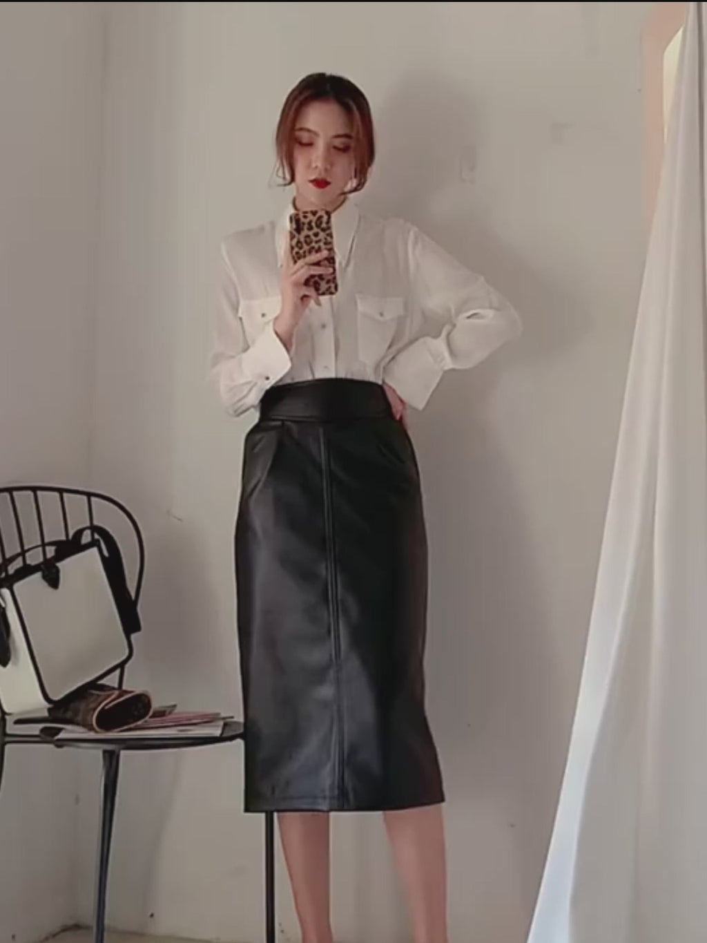PU Slit Midi Skirt_HL3880