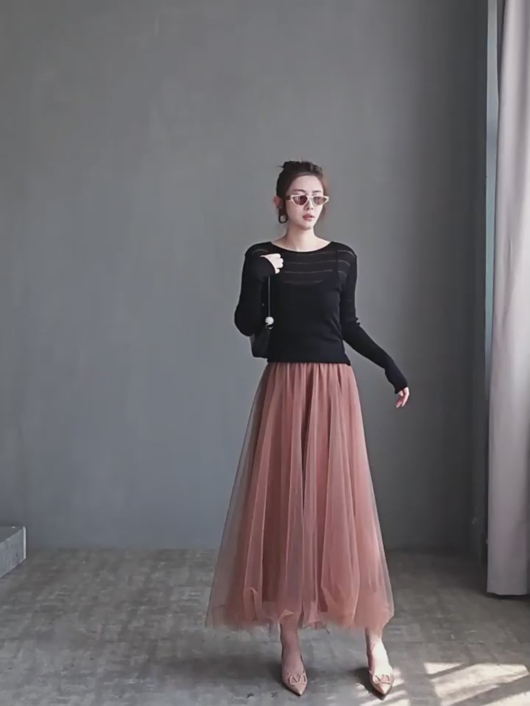 Tulle Flared Maxi Skirt_BDHL8351