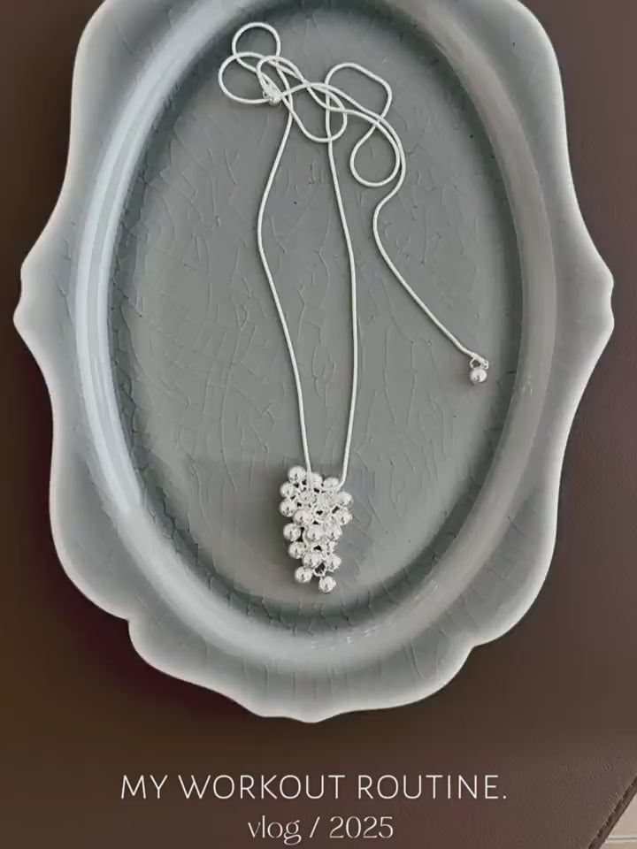 silver grape cluster pendant long necklace_BDHL7680