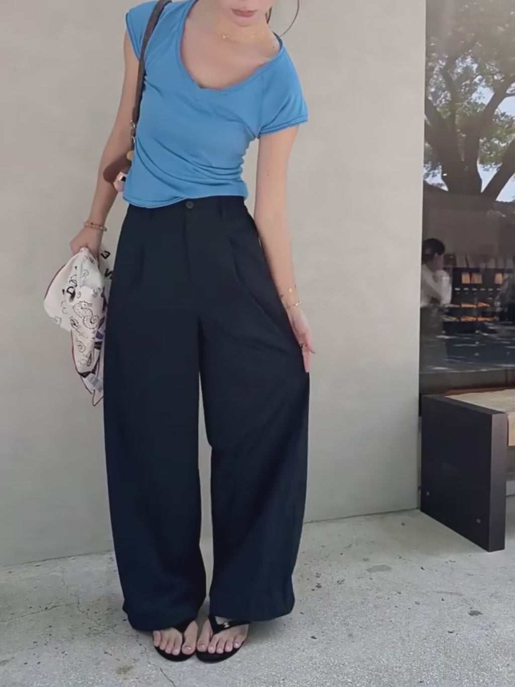 Gathered Hem Wide-Leg Pants_BDHL8343