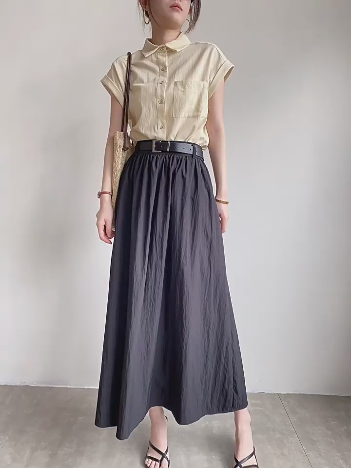 Simple Cow-Ear Sleeve Short-Sleeve Blouse_BDHL7292