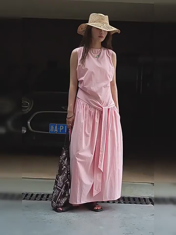 Pleated Strap Sleeveless Dress_BDHL7532