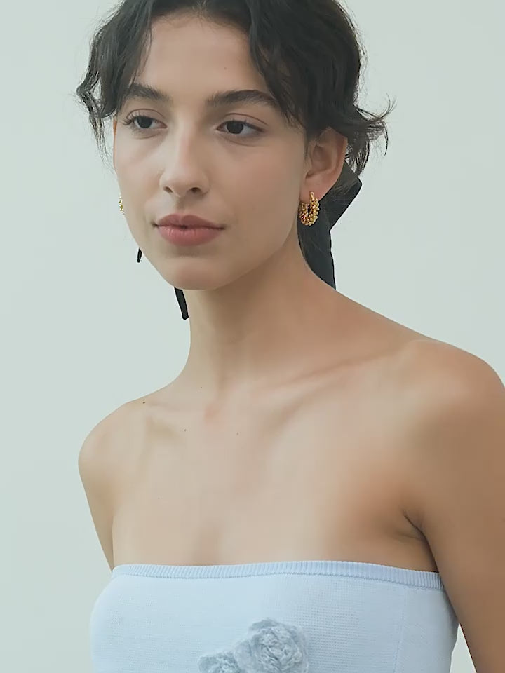 Shiny Bead Wave Hoop Pierced Earrings_BDHL7685