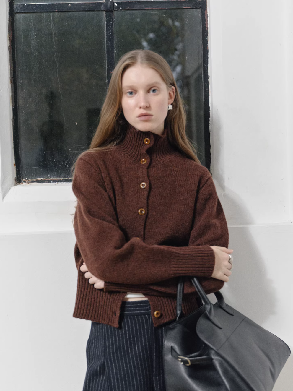 High-Neck Knitted Cardigan_BDHL8110