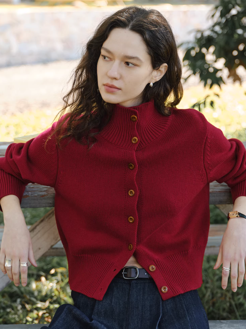 High-Neck Knitted Cardigan_BDHL8110