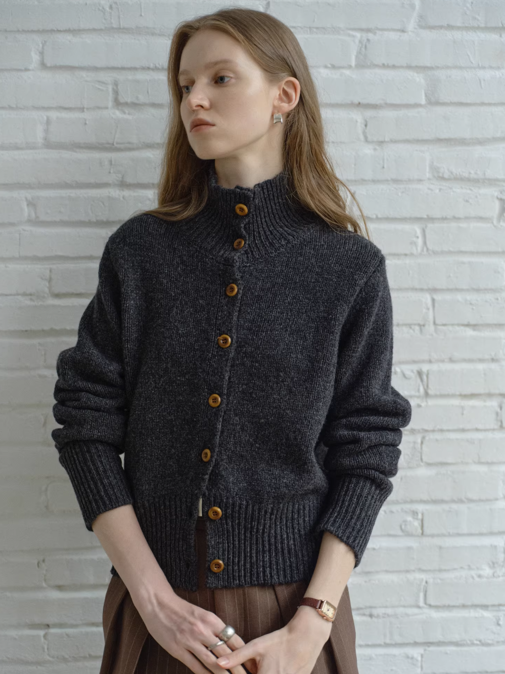 High-Neck Knitted Cardigan_BDHL8110