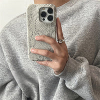 Mist Gray Snake Embossed Leather Phone Case_HL3269