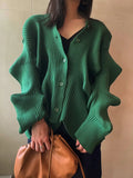 Green disformation ribbed cardigan H3386