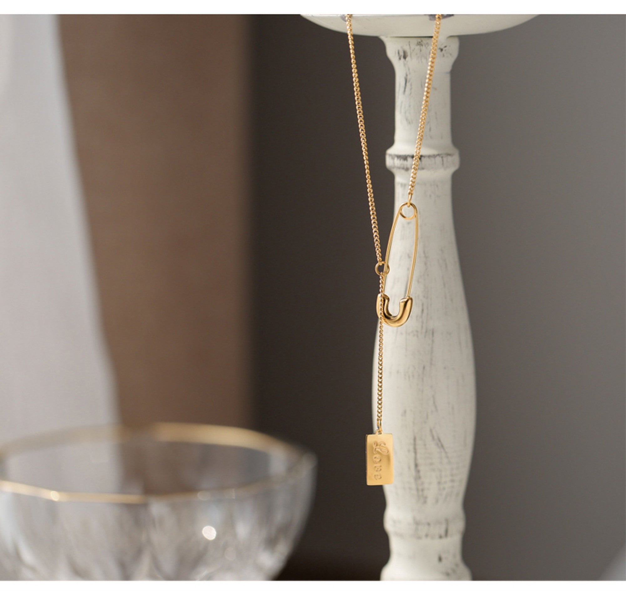 gold safety pin necklace 5746