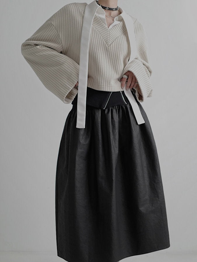Deep V-neck cropped rib knit HL4082
