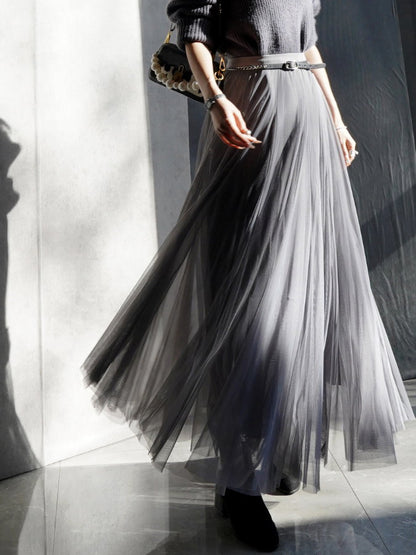 Tulle Sheer Long Flared Skirts_BDHL4349 - HELROUS