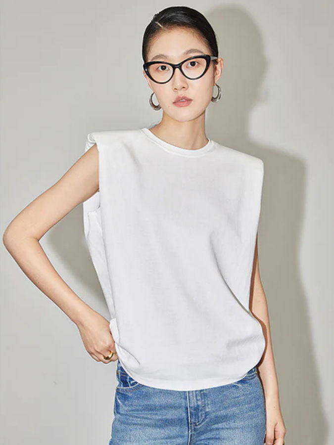 Power Shoulder Sleeveless Shirts_BDHL4371