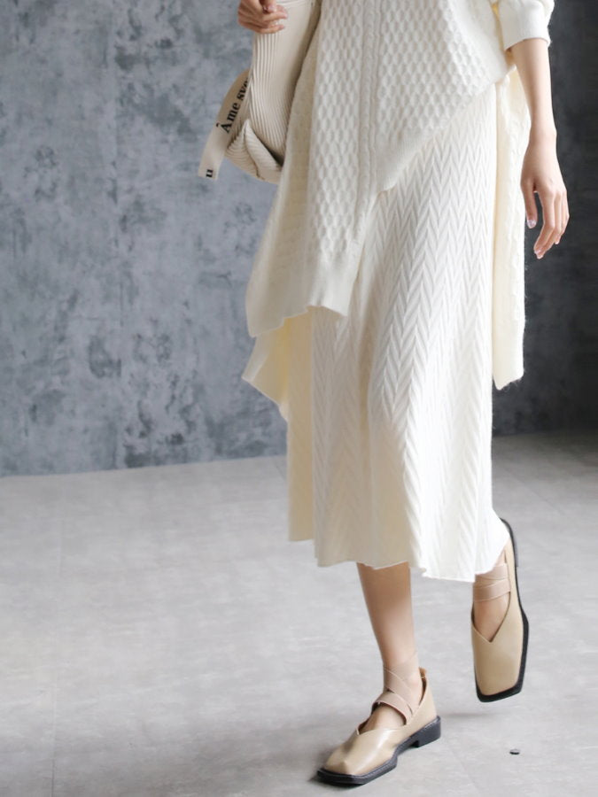 Herringbone Knit Middle Skirt HL4235