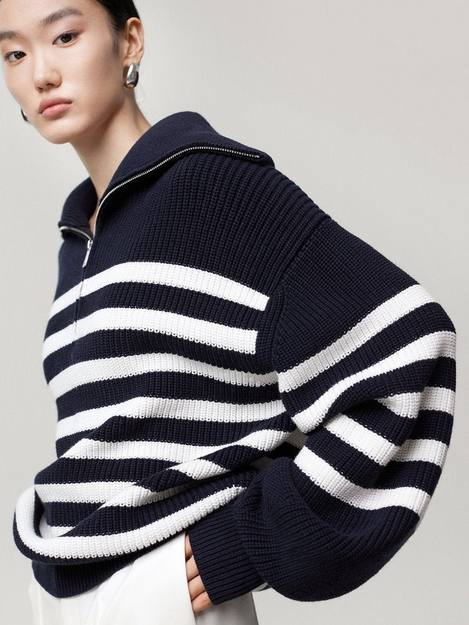 Striped half zip up sweater HL4043
