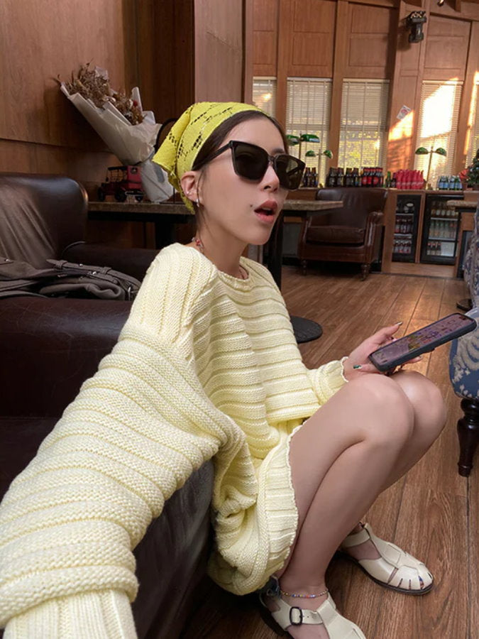 Square Neck Loose Knit Pullover_BDHL4357